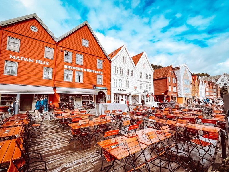 Dřevěné domy čtvrti Bryggen v Bergenu